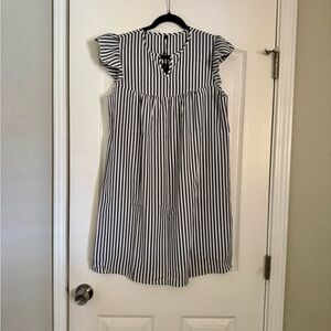 Black and White Vertical Stripe Flutter Sleeve Dress